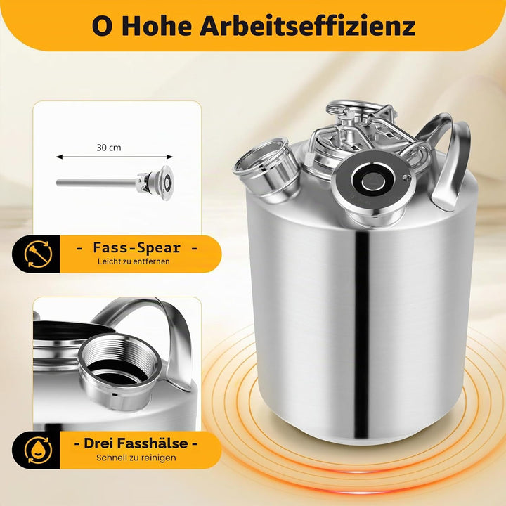 Bierfass 10 Liter, Edelstahl Selbstkühlendes Bierfass Zapfanlage Reinigung mit Schutzverpackung and