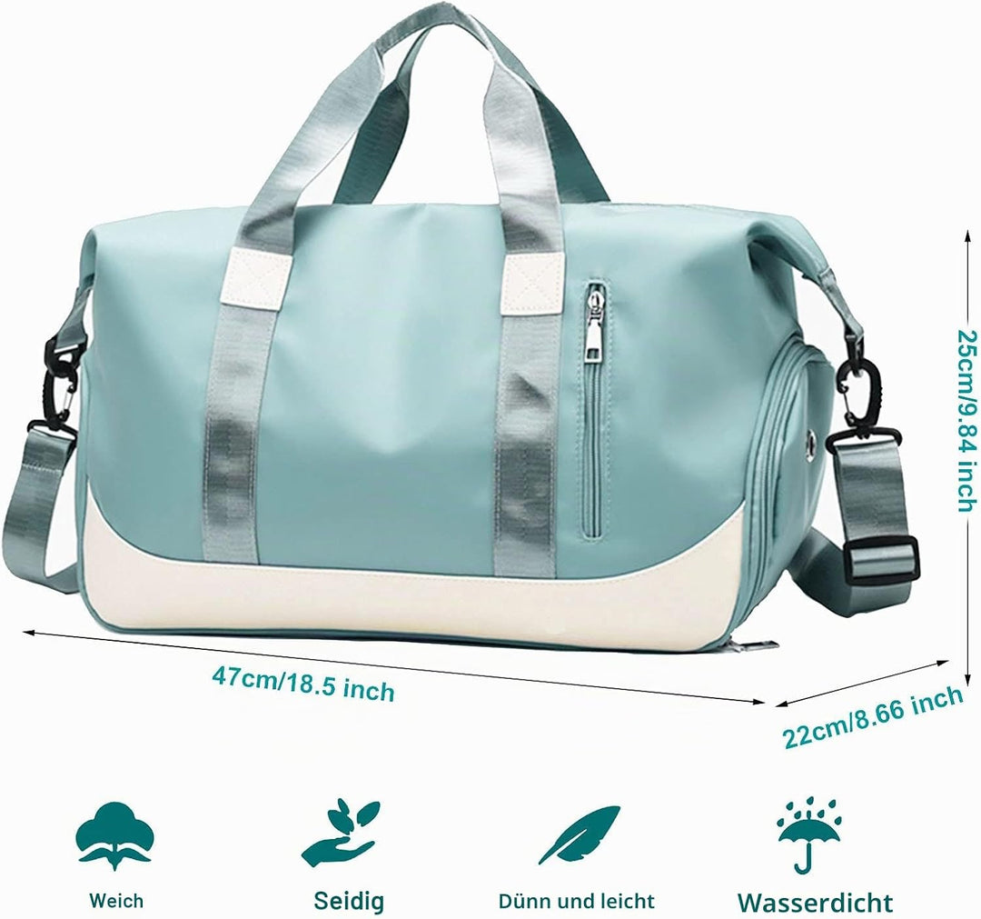 Sporttasche Damen Herren Reisetasche mit Schuhfach und Nassfach Gross 40L, Faltbar Wasserdicht Fitn