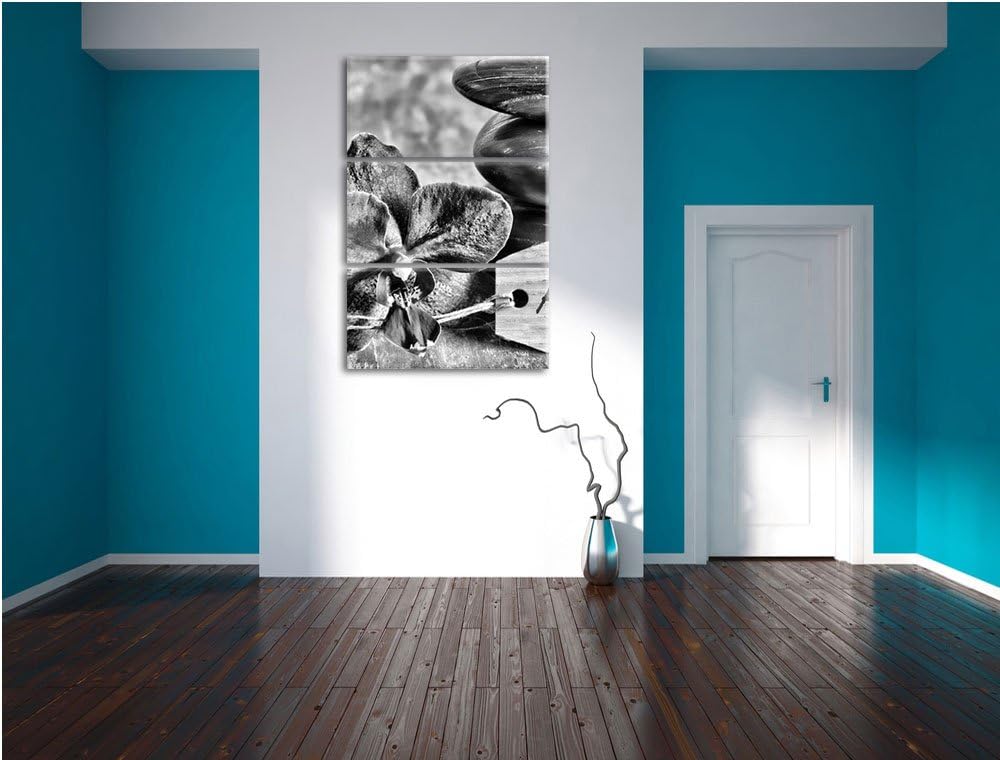 Pixxprint Auszeit Orchidee mit Zen Steinen als Leinwandbild/Grösse: 3 Teilig (120x80) cm/Wandbild/Ku