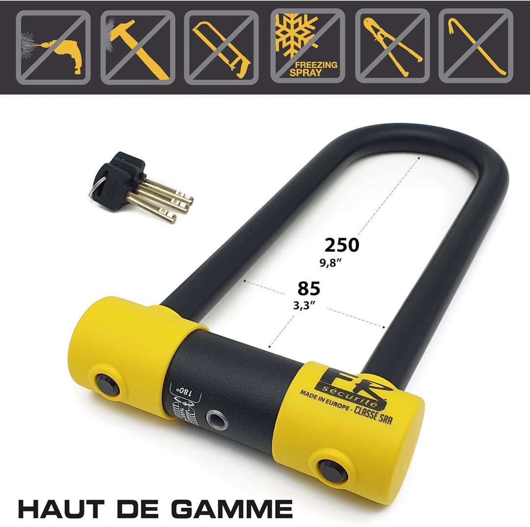 FR Securite FR85250 Diebstahlsicherung für Motorrad, zugelassen SRA U, Ø 18, Stahl mit hoher Sicherh