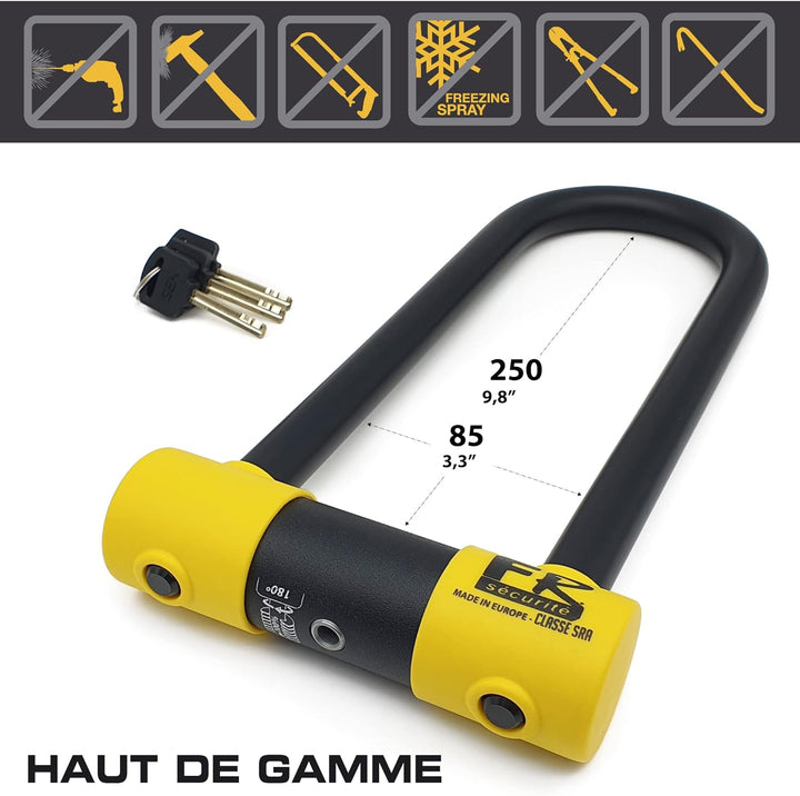 FR Securite FR85250 Diebstahlsicherung für Motorrad, zugelassen SRA U, Ø 18, Stahl mit hoher Sicherh
