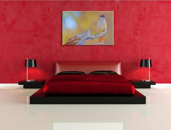 kleiner Vogel auf Ast Spezial Format: 100x70 cm auf Leinwand, XXL riesige Bilder fertig gerahmt mit