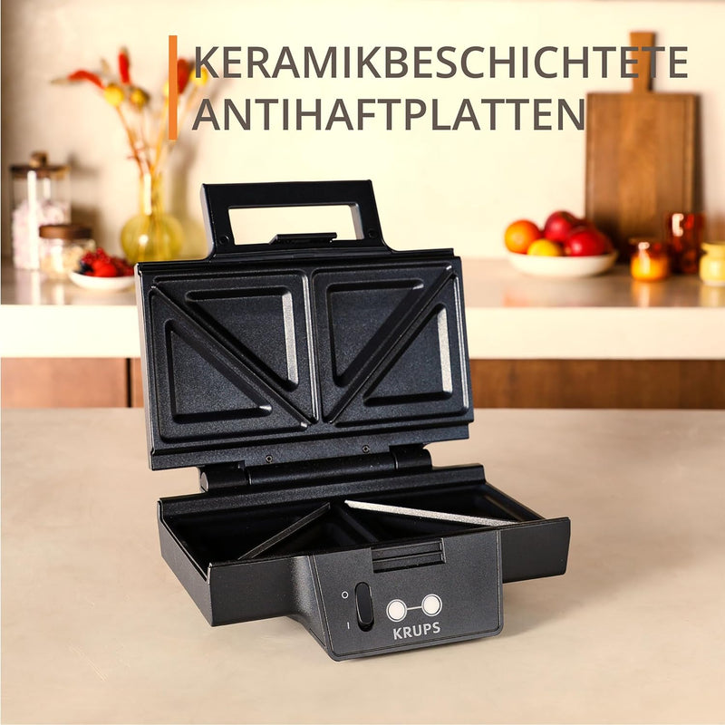 Krups FDK Iconic Sandwichmaker, 850 W, keramikbeschichtete Antihaft-Platten, ikonisches Design, vert