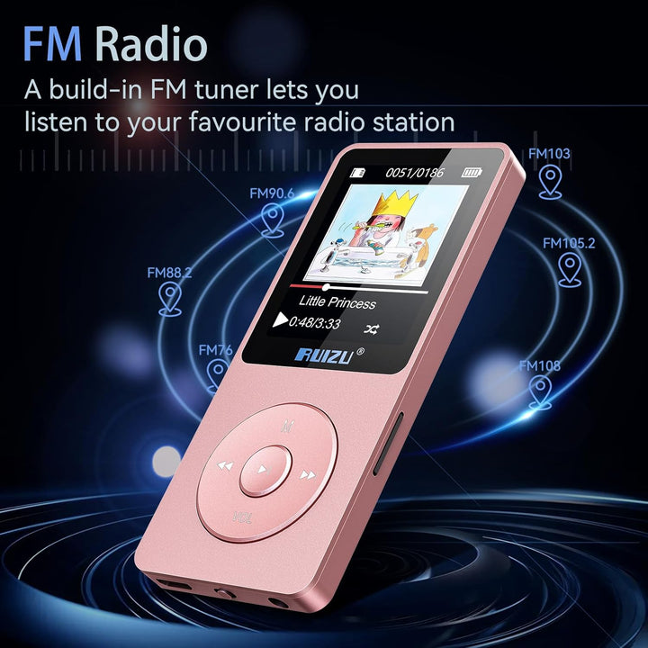 32GB MP3 Player mit Bluetooth 5.3, Ultraleicht (30 Gramm), bis zu 80 Stunden Akkulaufzeit, 1.8-Zoll-