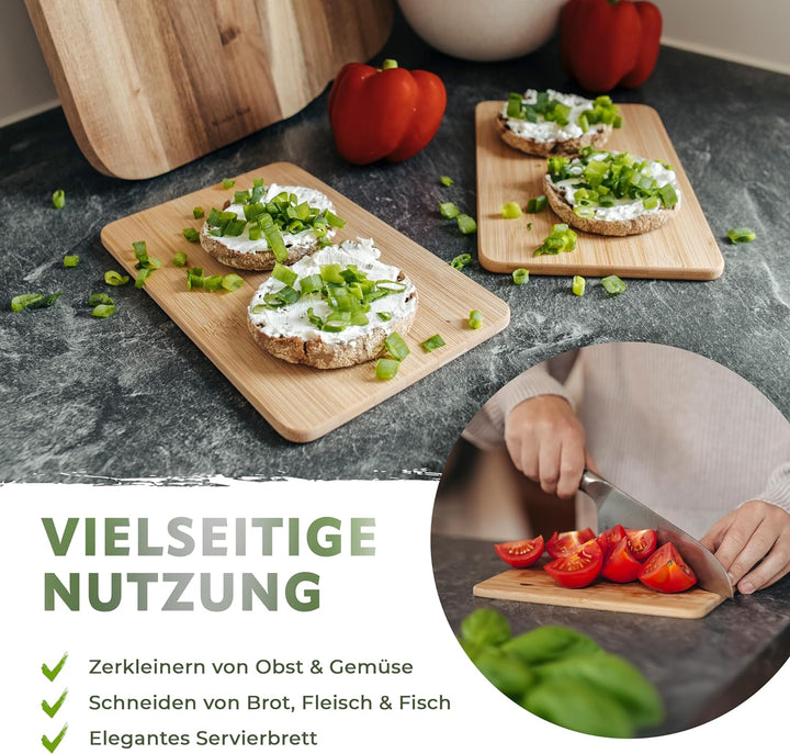 Exitoso® Schneidebretter 6er-Set aus Bambus - Frühstücksbrettchen Küchenbrett aus Holz - 22 x 14 cm