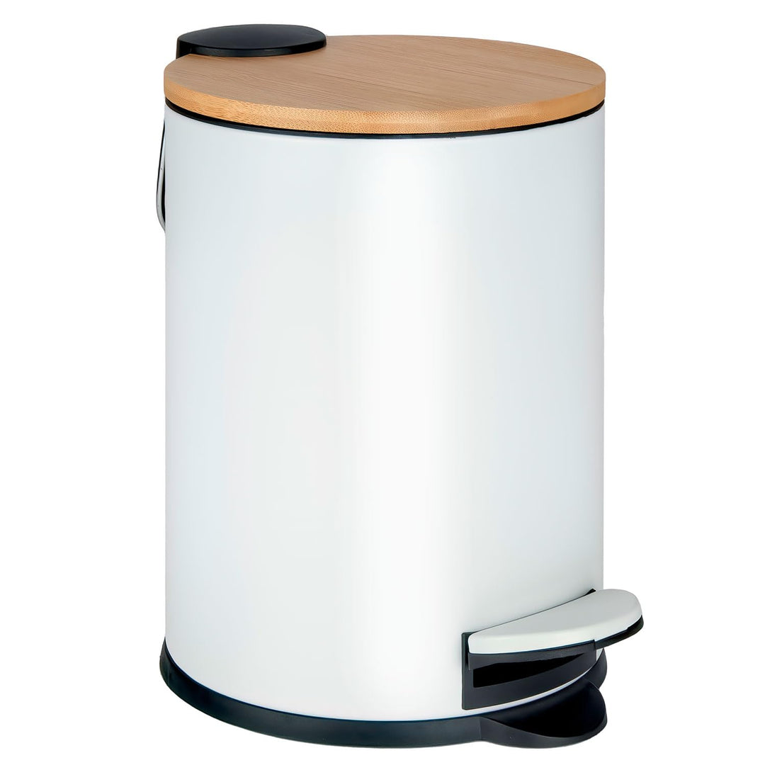 Dimono® Kosmetikeimer Bad-Mülleimer Abfalleimer 3 und 5 Liter Tret-Eimer mit flachem Bambus-Deckel u