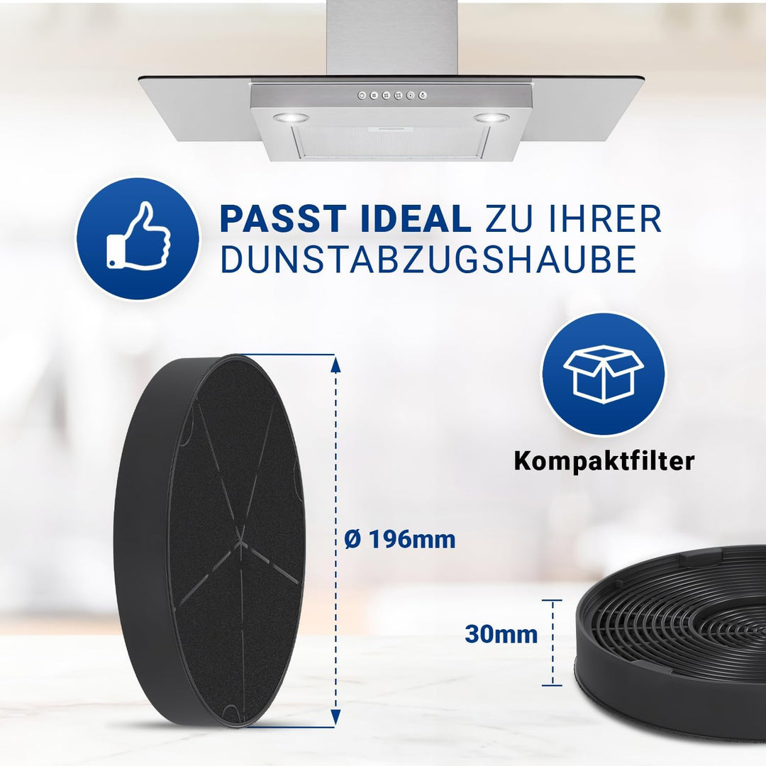 VIOKS Aktivkohlefilter Dunstabzugshaube 196mmØ SET 2x Ersatz für Electrolux 902979357/8 50290659007