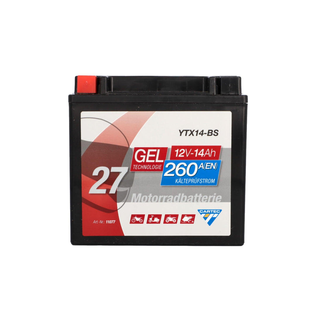 CARTEC Motorradbatterie YTX14-BS, 12Ah, 200A, Gel Technologie Motorrad-Starter-Batterie, Erstausrüst