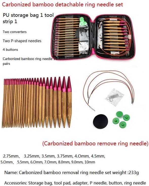 Stricknadeln Set - Stricknadel Bambus Set, Aluminium Rundstricknadeln Ring Kit Austauschbare Carboni