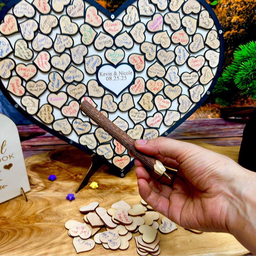 Hochzeit Gästebuch aus Holz in Herzform, Gästebuch für Hochzeit, Geburtstag, Jahrestag, Party-Dekora