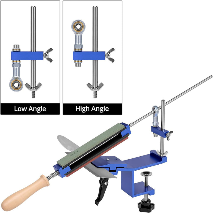 QWORK® Festwinkel Messerschärfer Kit - Schnellspann Messerschärfsystem mit 6 Messerschärfstein (120#