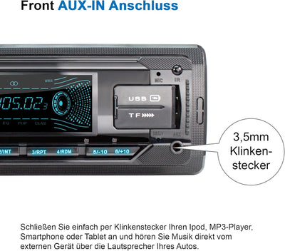 XOMAX XM-R281 Autoradio mit RDS, FM, Bluetooth Freisprecheinrichtung, USB, SD, MP3, ID3, AUX-IN, USB