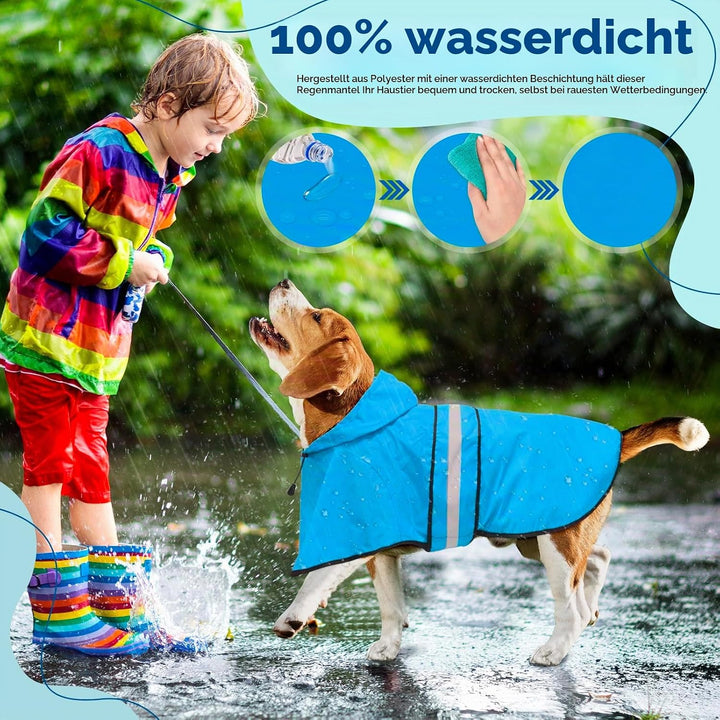 Weesiber Hunderegenmantel mit Kapuze, Reflektierender Hund Regenmantel mit Loch für die Leine, wasse