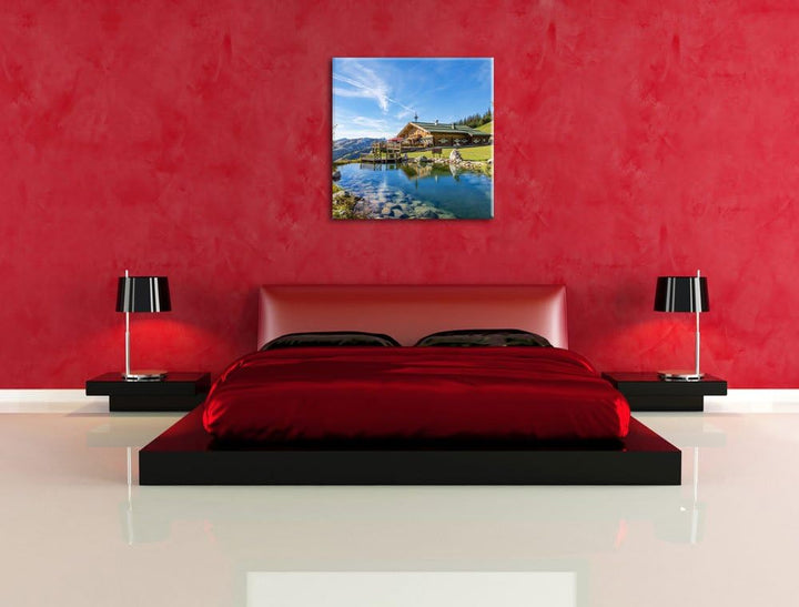 Schönes Haus in den Alpen, Format: 70x70 auf Leinwand, XXL riesige Bilder fertig gerahmt mit Keilrah