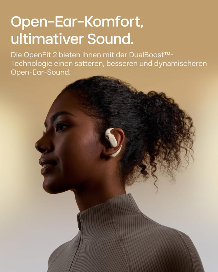SHOKZ OpenFit 2 Open-Ear-Kopfhörer, True-Wireless-Bluetooth-Ohrhörer mit Mikrofon, Ohrbügel-Open-Ear