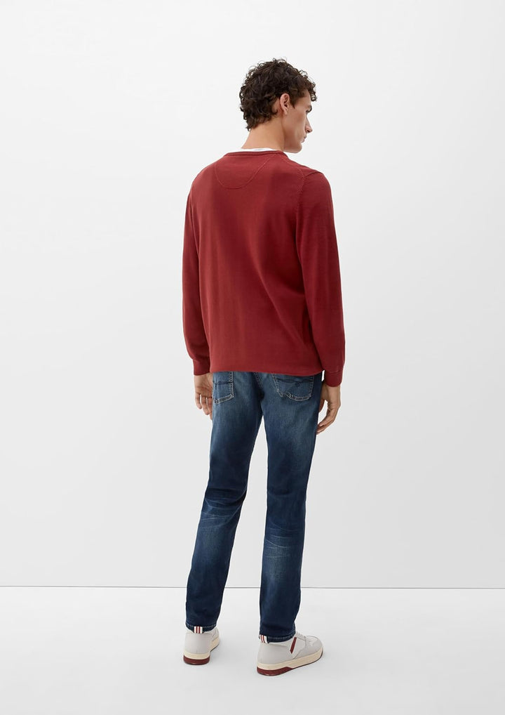 s.Oliver Herren 2152193 Pullover mit Logo-Stitching M 3877 Rot, M 3877 Rot