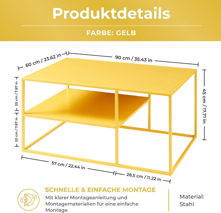 [en.casa] Couchtisch Solund Beistelltisch Metall Wohnzimmertisch mit Stauraum Sofatisch rechteckig K