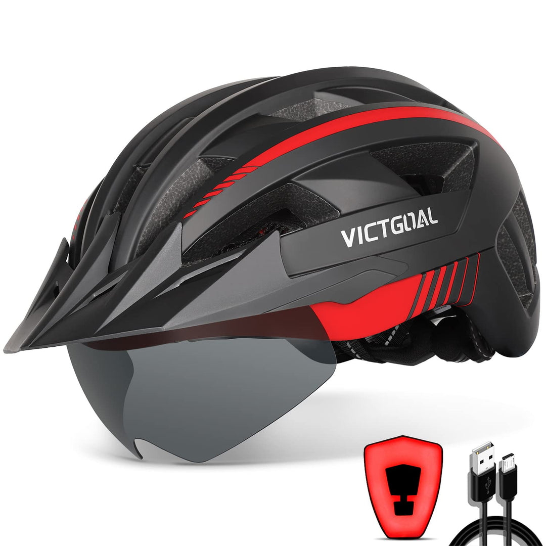 VICTGOAL Fahrradhelm Herren Damen MTB Helm mit Abnehmbarer Magnetische Schutzbrille Visier Atmungsak