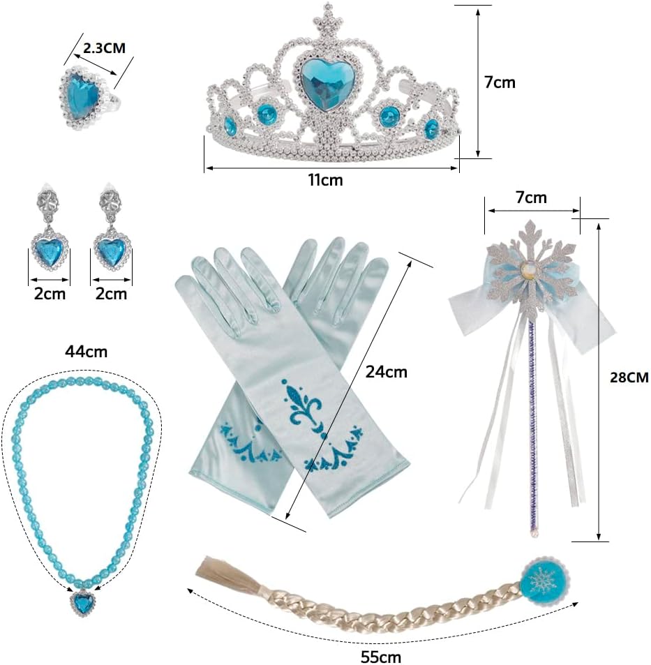 Timesun ELSA Mädchen Prinzessin Elsa Kleid Kostüm Karneval Cosplay Eisprinzessin Set aus Diadem, Han