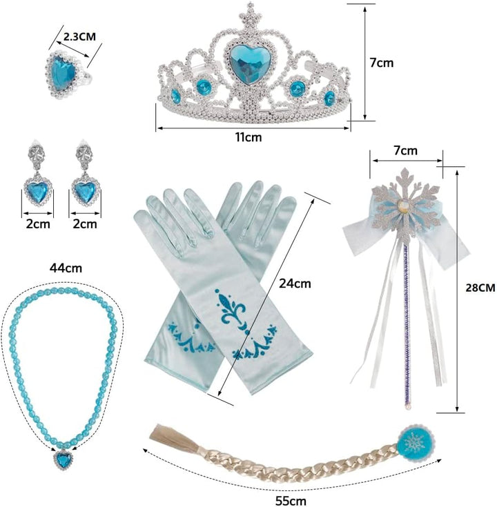 Timesun ELSA Mädchen Prinzessin Elsa Kleid Kostüm Karneval Cosplay Eisprinzessin Set aus Diadem, Han