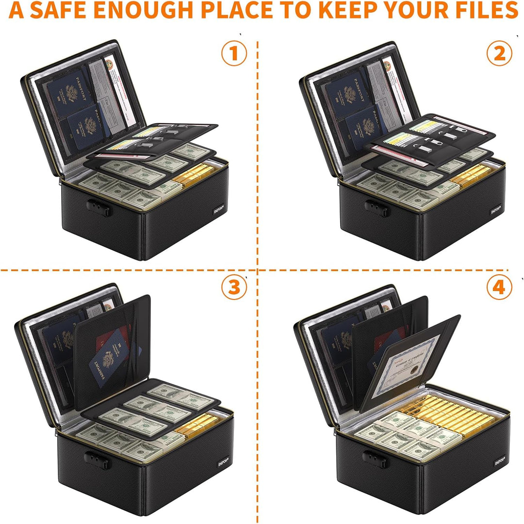 Feuerfeste Dokumententasche mit Feuerfeste Reissverschluss und Schloss,Harte Aufbewahrungsbox,Wasser