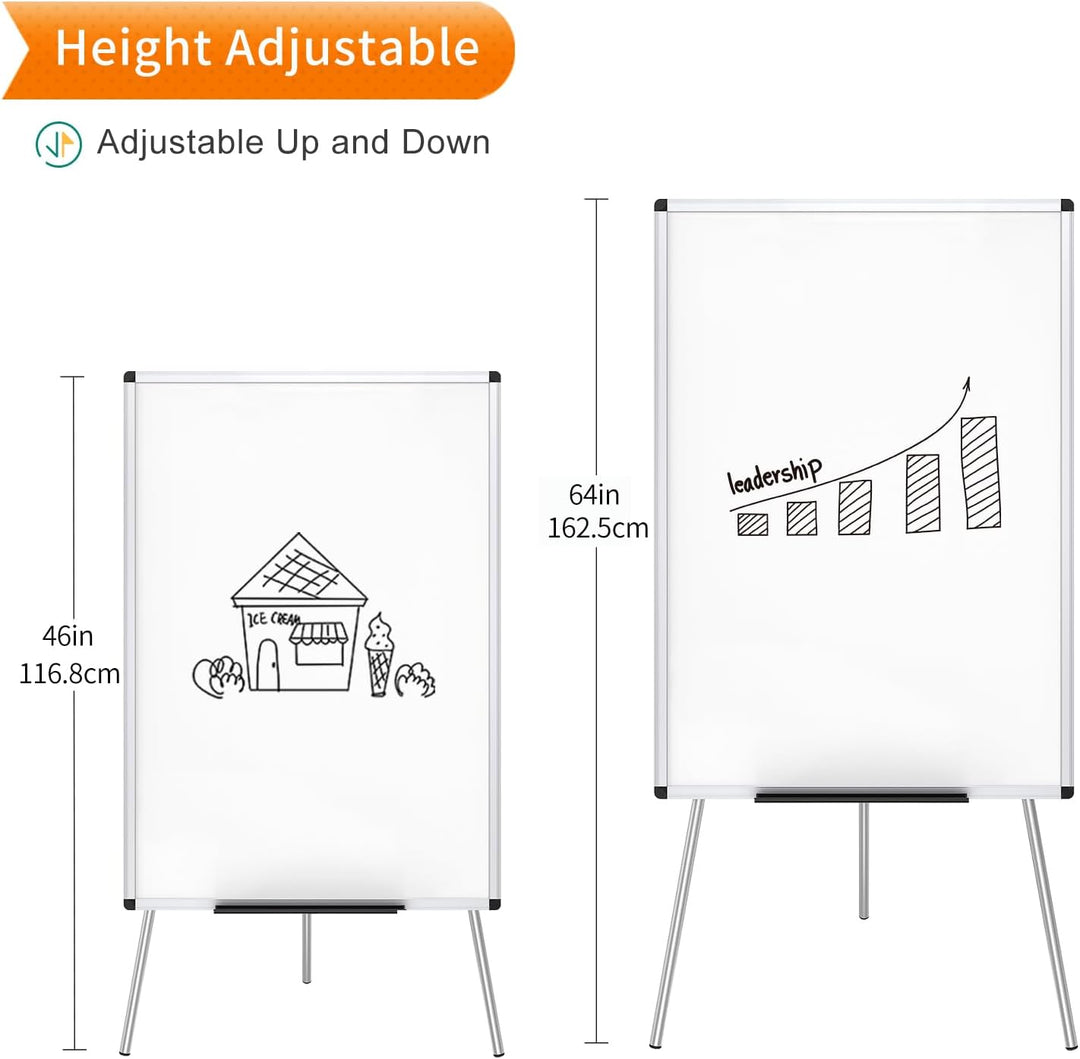 VIZ-PRO Whiteboard/Flipchart-Staffelei, höhenverstellbar, nicht magnetisch, trocken abwischbar, 90 x