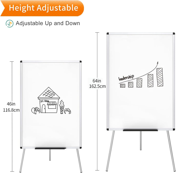 VIZ-PRO Whiteboard/Flipchart-Staffelei, höhenverstellbar, nicht magnetisch, trocken abwischbar, 90 x