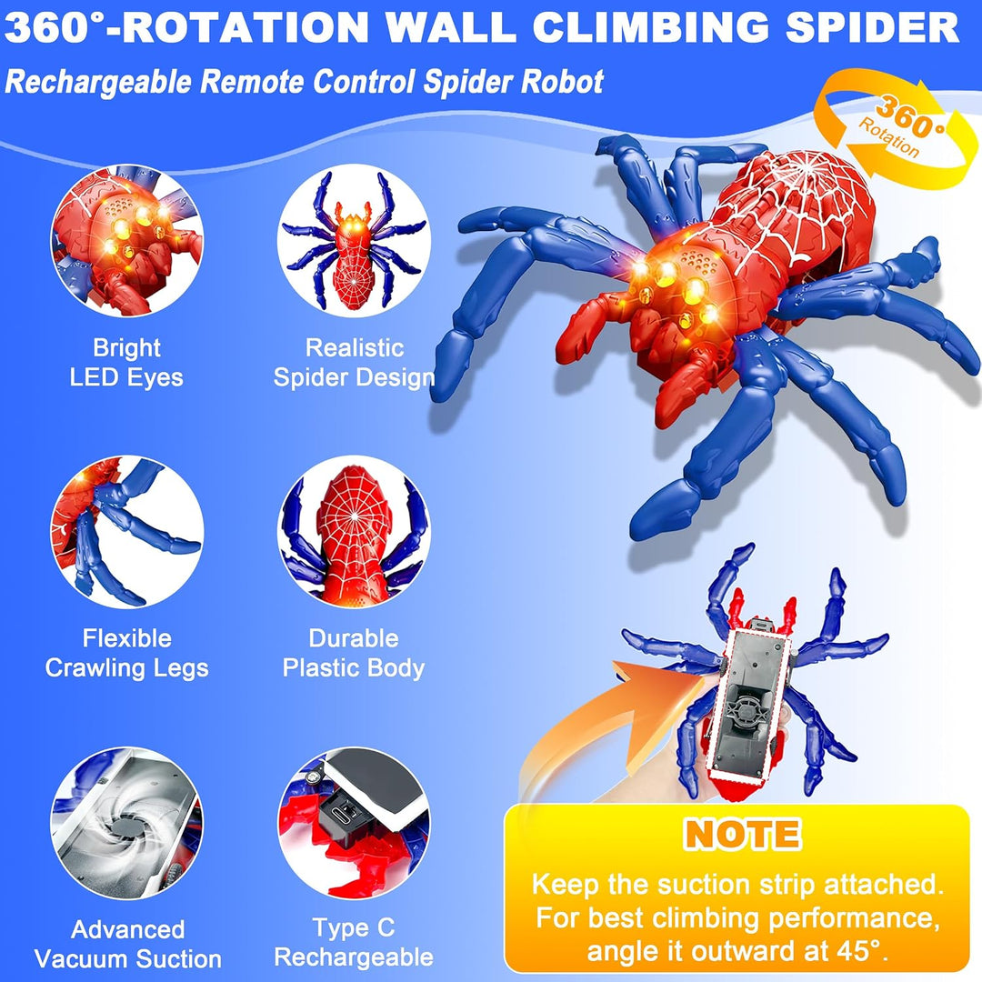 Ferngesteuerte Kletterspinne RC Spinne Wiederaufladbar mit LED Augen 360° Drehung Krabbelt an Wand D