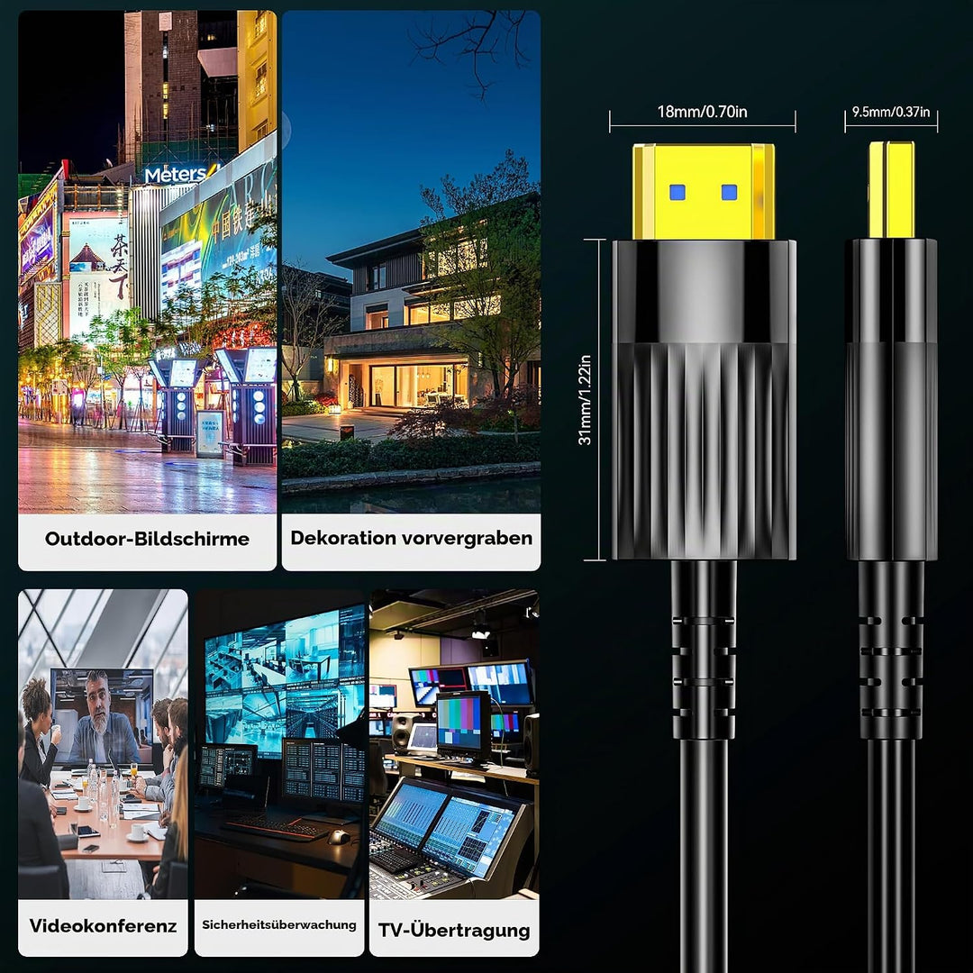 8K Glasfaser HDMI Kabel 12Meter, 48Gbps Ultra High Speed HDMI 2.1 Kabel 8K@60Hz 4K@120Hz eARC HDCP 2