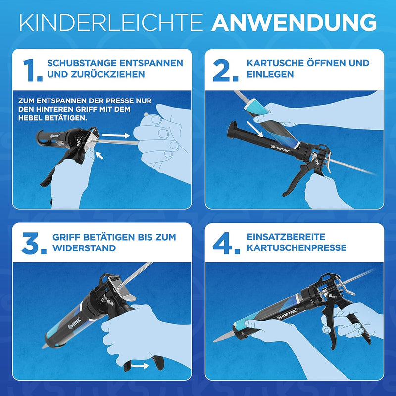 KISTEK® Profi Kartuschenpresse (150-310ml) mit starker 24:1 Übersetzung [inkl. Ratgeber] - Hochwerti