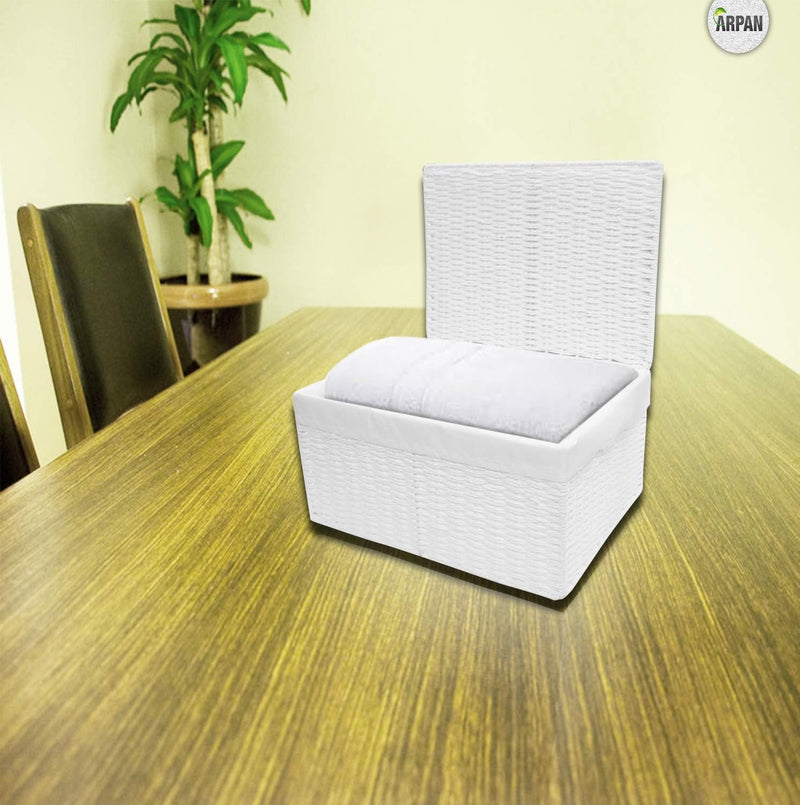 ARPAN Aufbewahrungskorb aus Papier, geflochten, mit weissem Stofffutter, weiss, Large, Meidum, Small