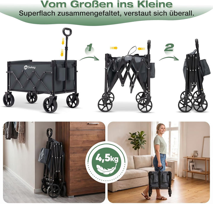 Sekey Bollerwagen Faltbar Klein 80KG, Handwagen Klappbar, Faltbarer Einkaufswagen Campingwagen mit H