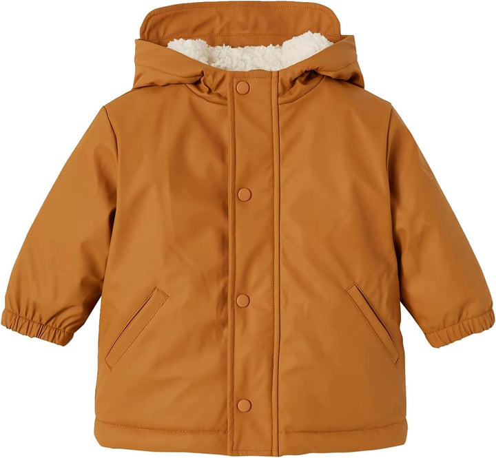 Vertbaudet Baby-Set: Thermo-Regenjacke mit Webpelz und Matschhose, Recycling-Polyester karamell 80