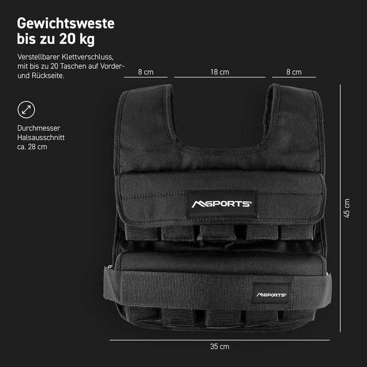 MSPORTS Gewichtsweste Premium Verstellbar von 5 - 25 kg Gewicht für Training Krafttraining