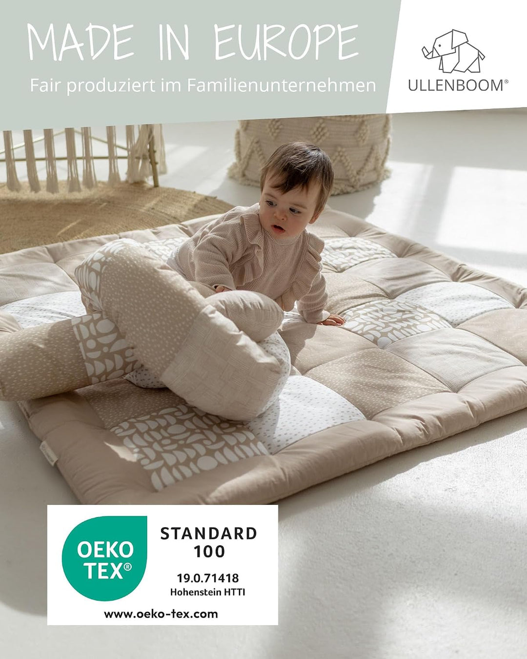 ULLENBOOM Krabbeldecke für Baby 100x100 cm - Dick und weich gepolstert Classic Sand 100 x 100 cm, Cl