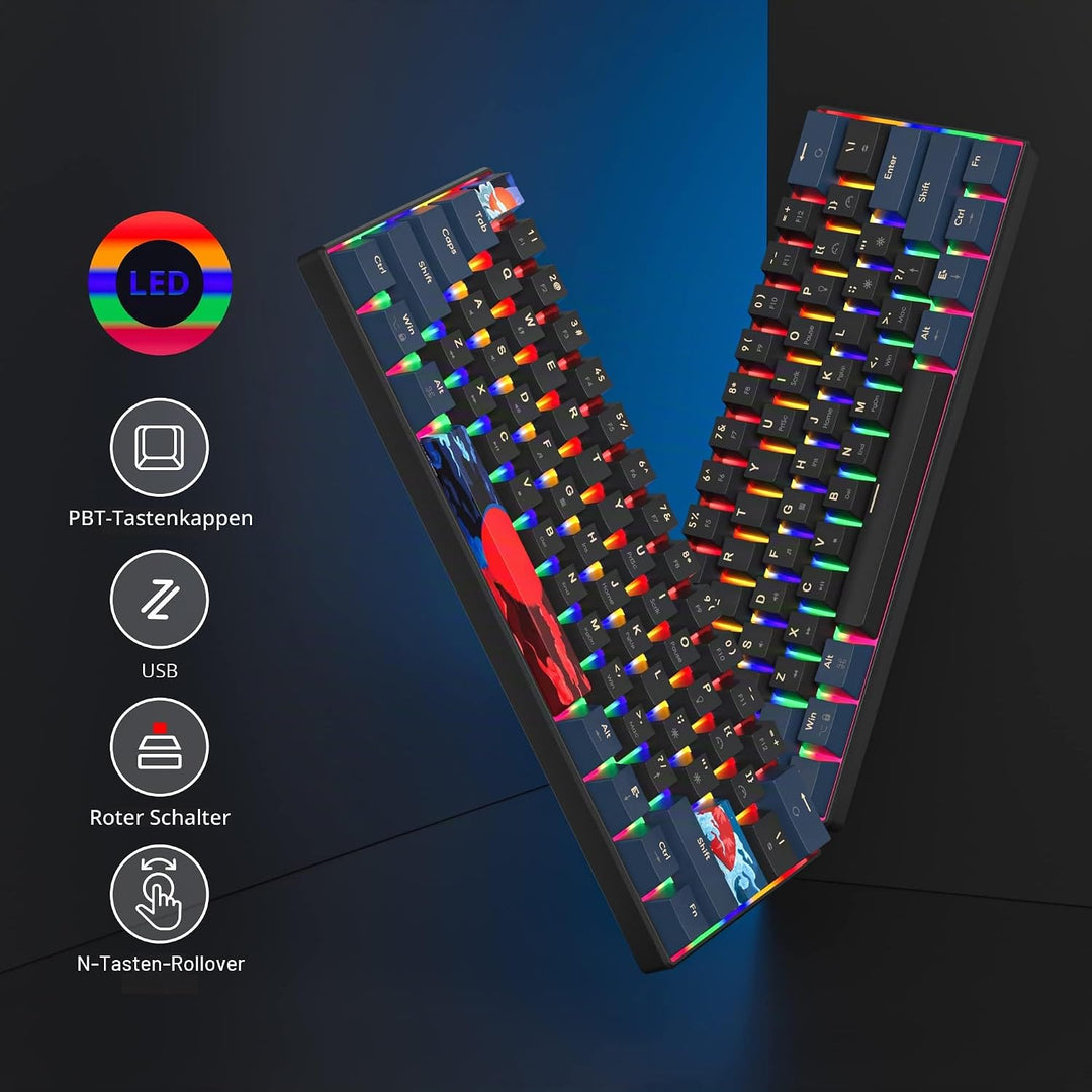 SOLIDEE mechanische Gaming Tastatur 60%,61 Tasten mit Lineare rote Schalter,kabelgebundene mechanisc