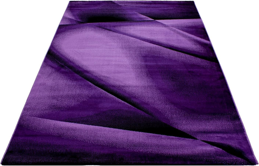Teppium Moderner Kurzflor Teppich Läufer Flur 80 x 150 cm Lila - Flauschiger Teppich Waschbar, Abstr