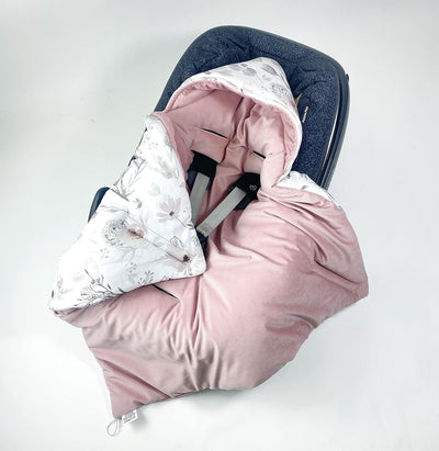 BABEES© Wattierte Einschlagdecke mit Füllung für Babyschale Autositz, Universal,V warm Minky VBaby D