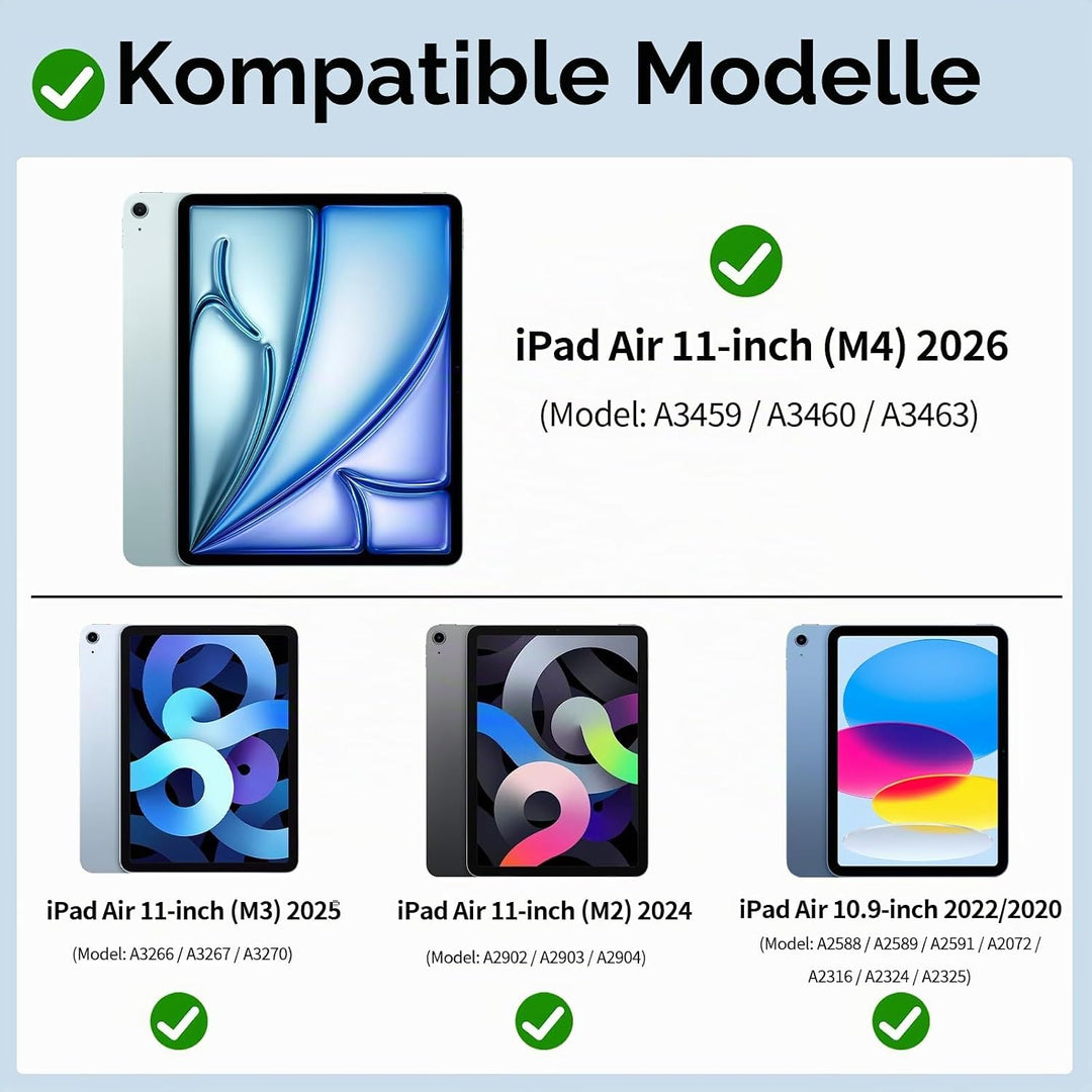 Hülle mit Tastatur für iPad Air 11 Zoll M4/M3/M2 (2026/2025/2024), iPad Air 5 4 2022/2020 10,9 Zoll,