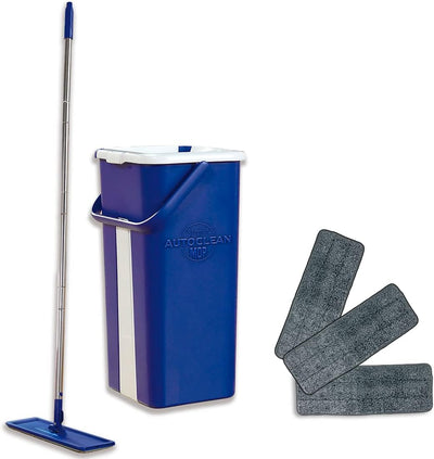 STARLYF Autoclean Mop Set mit Eimer und Mopp + 3 Mikrofasertücher, Doppelfach, trocken/nass, alle Ar