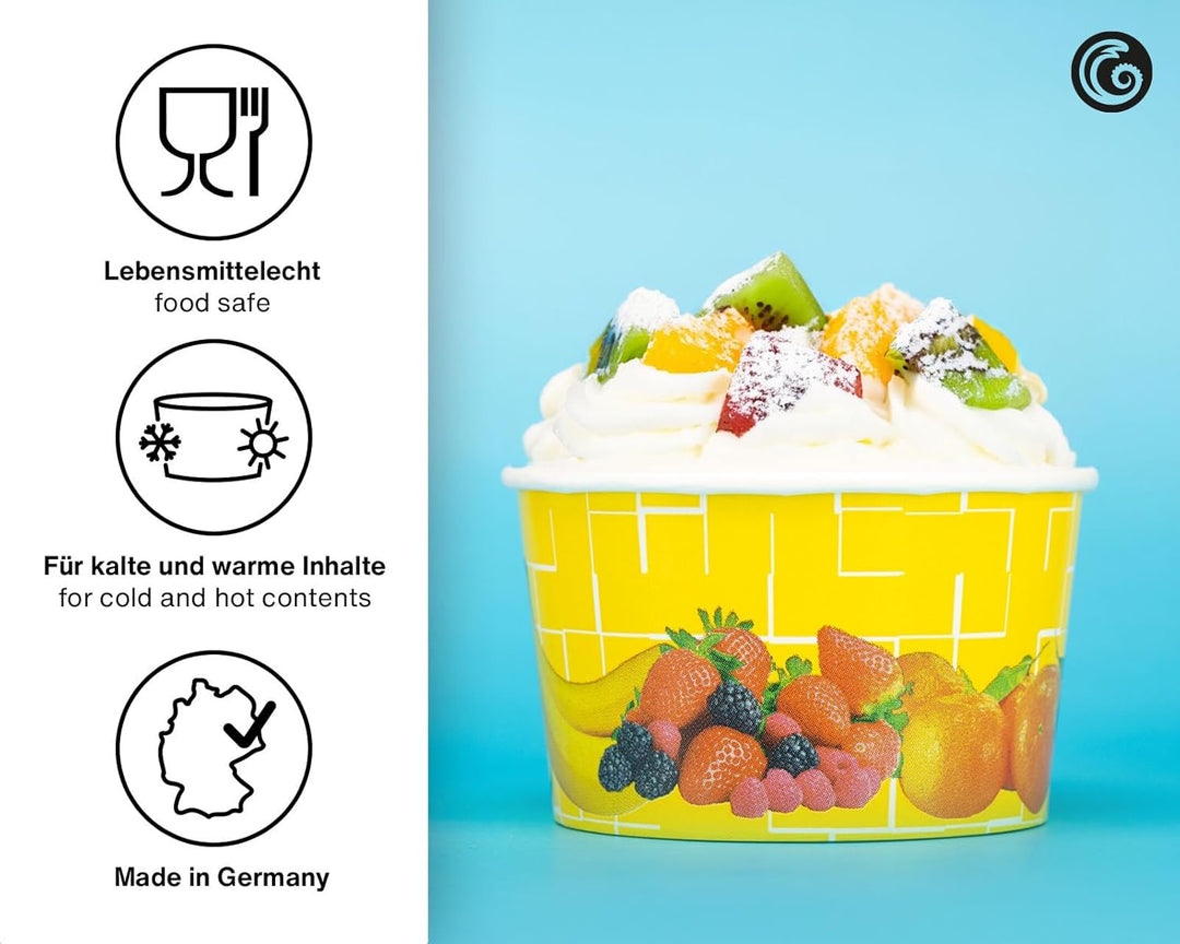 Octopus 600x Eisbecher, EIS- Pappbecher, Früchtebecher mit 260 ml Füllvolumen Gelb - 260ml 600 Stück