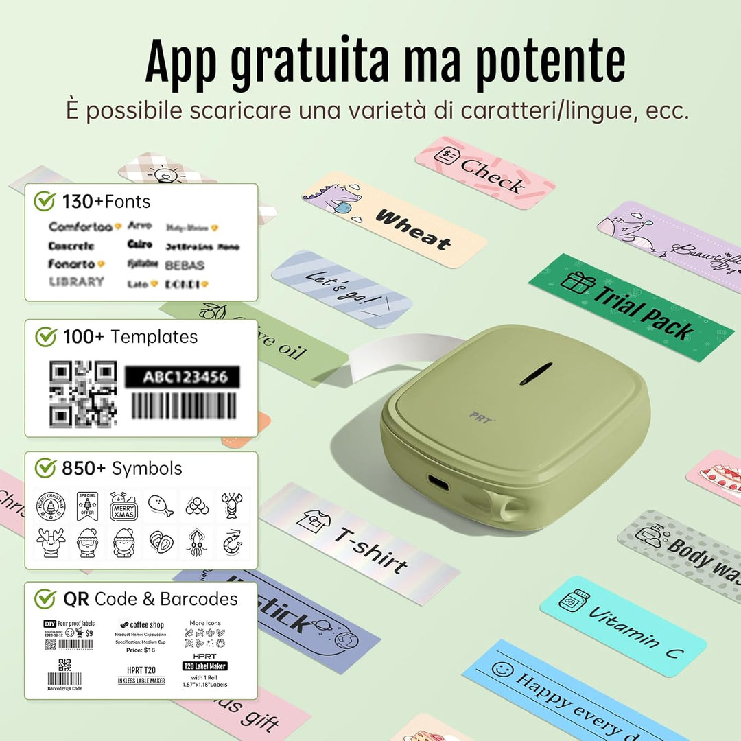 prt Qutie Bluetooth Beschriftungsgerät Selbstklebend, Tragbarer Mini Etikettiergerät, USB Aufladen E