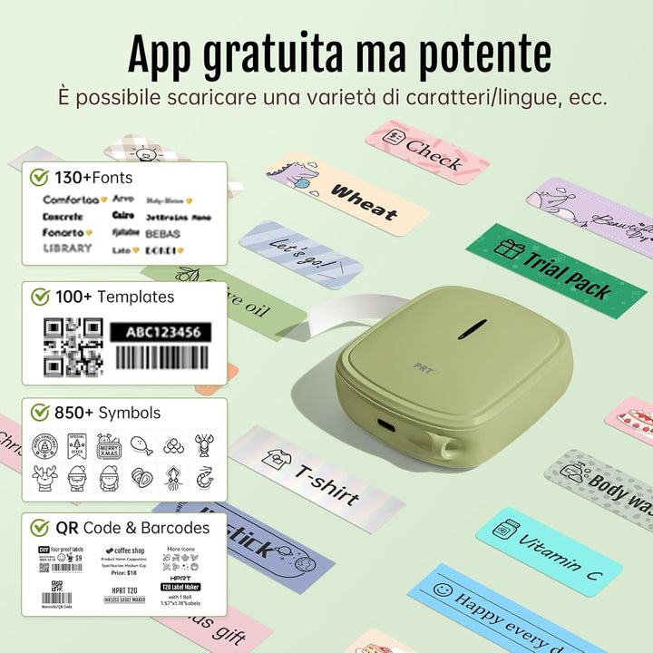 prt Qutie Bluetooth Beschriftungsgerät Selbstklebend, Tragbarer Mini Etikettiergerät, USB Aufladen E