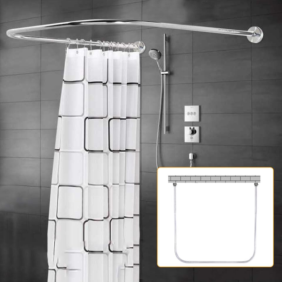 Duschvorhang Schienen Stange U-Form gebogene Toilette Badezimmer Pole Edelstahl Quadrat Duschvorhang