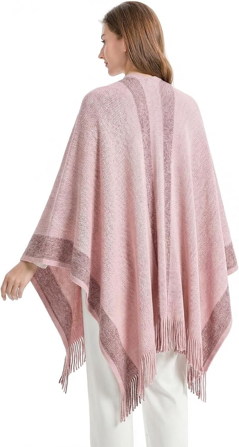 ZLYC Damen Weiche Schlichte Poncho Capes Retro Cardigans Pullover Rose, Rose