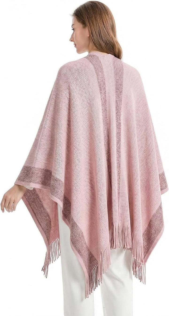 ZLYC Damen Weiche Schlichte Poncho Capes Retro Cardigans Pullover Rose, Rose