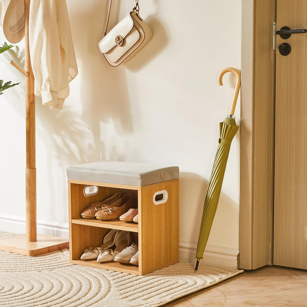 YMYNY Schuh Aufbewahrungsbank mit Sitzkissen, 2-Tier Schuh Rack mit gepolstertem Sitz, justierbarer