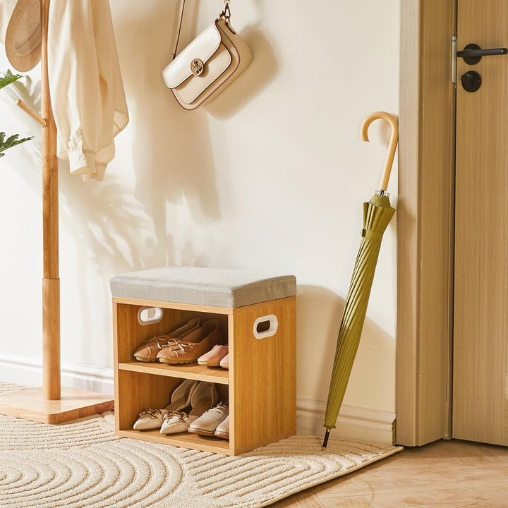 YMYNY Schuh Aufbewahrungsbank mit Sitzkissen, 2-Tier Schuh Rack mit gepolstertem Sitz, justierbarer