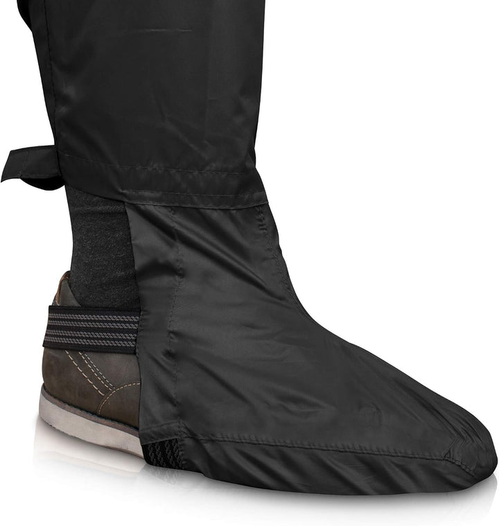 RainRider Regenhose für Damen/Herren (schwarz) wasserdicht inkl. einfaltbare Schuhüberzieher, Regenf