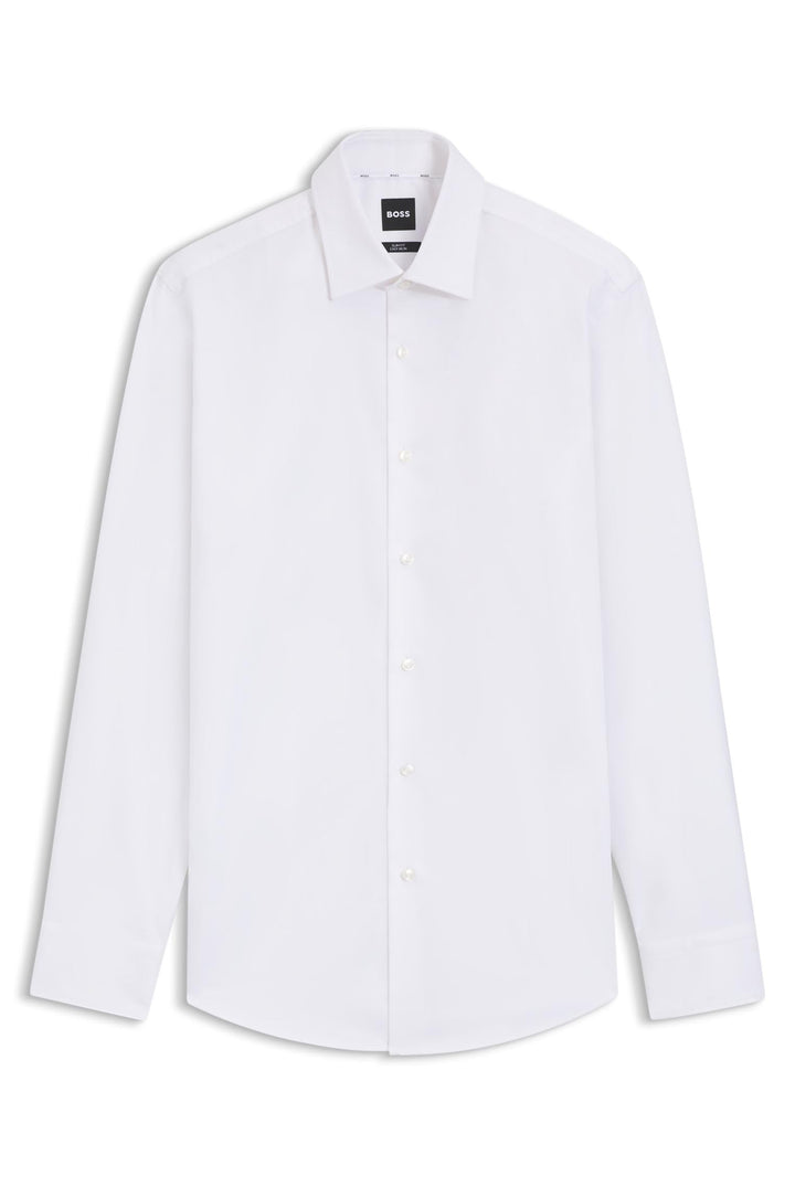 BOSS Herren H-HANK-kent-C1-214 Slim-Fit Twill-Hemd aus bügelleichter Stretch-Baumwolle Weiss 42
